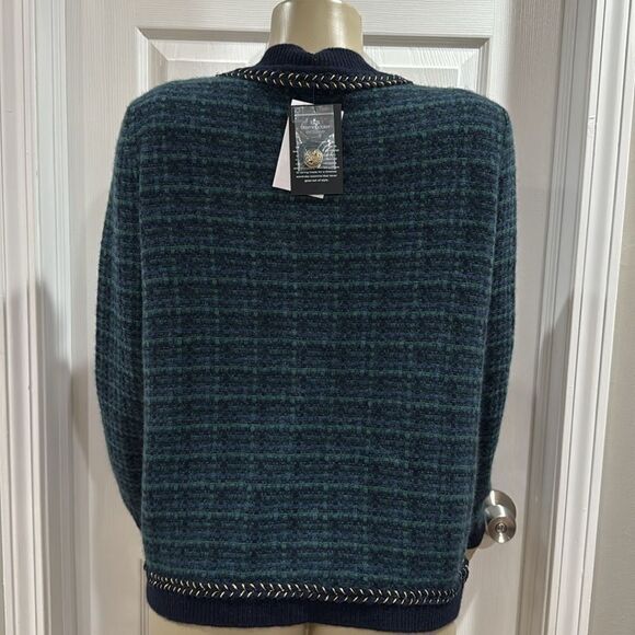 C by Bloomingdale's Cashmere Tweed Cardigan. Navy Combo. - Picture 2 of 6